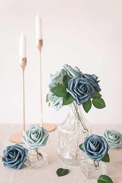 Ling's moment Ling's Moment 50Pcs Dusty Blue Navy Roses Real Touch Foam Flowers for Wedding Bouquets Centerpieces and Home Decor - View 3 of 9