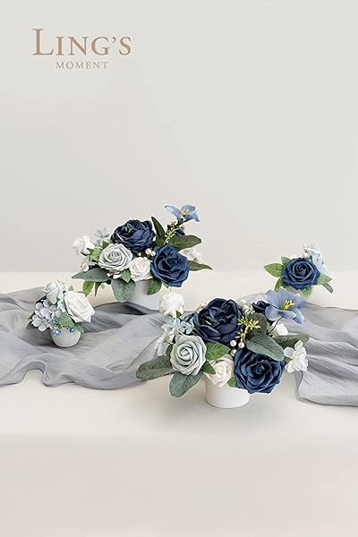Ling's moment Ling's Moment 50Pcs Dusty Blue Navy Roses Real Touch Foam Flowers for Wedding Bouquets Centerpieces and Home Decor - View 5 of 9