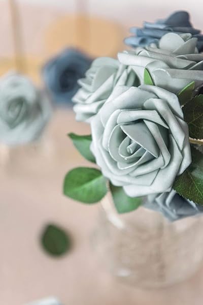 Ling's moment Ling's Moment 50Pcs Dusty Blue Navy Roses Real Touch Foam Flowers for Wedding Bouquets Centerpieces and Home Decor - View 6 of 9