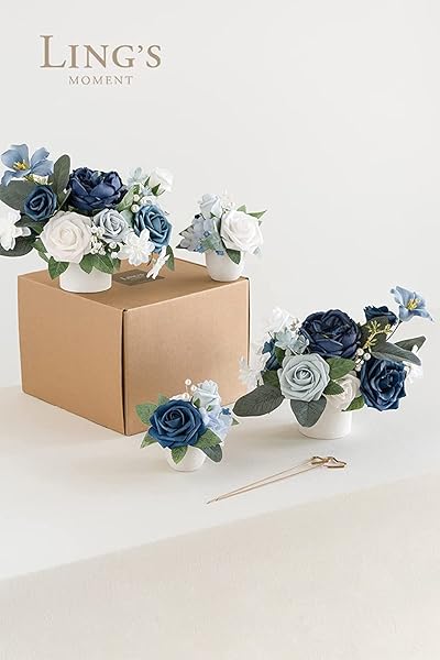 Ling's moment Ling's Moment 50Pcs Dusty Blue Navy Roses Real Touch Foam Flowers for Wedding Bouquets Centerpieces and Home Decor - View 7 of 9