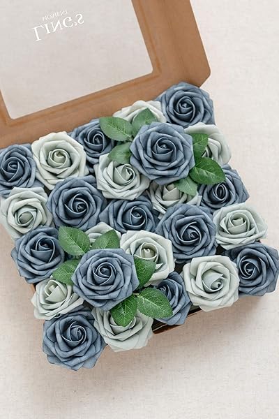 Ling's moment Ling's Moment 50Pcs Dusty Blue Navy Roses Real Touch Foam Flowers for Wedding Bouquets Centerpieces and Home Decor - View 9 of 9
