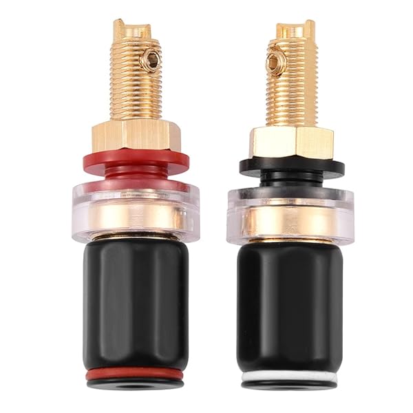 ASHATA Speaker Binding Post - 2 Pcs Black & Red Copper Terminals for 4mm Banana Plug Amplifiers