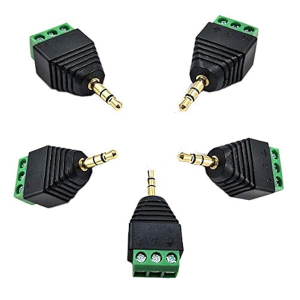 Kework "5-Pack Kework 1/8" TRS Stereo AV Male to 3-Screw Terminal Female Adapter - AUX Balun Connector Converter"