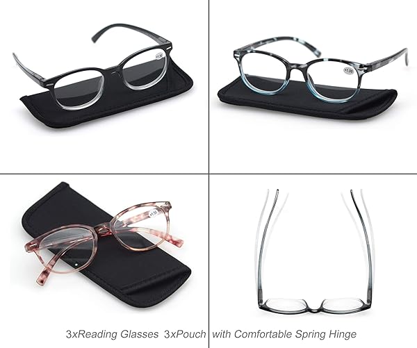MODFANS MODFANS 2.0 Reading Glasses for Women 3 Pack Spring Hinge Fashion Round Stylish with Pouch - View 7 of 8