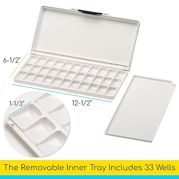 MEEDEN MEEDEN 33-Well Watercolor Palette with Lid - Airtight Folding Paint Tray for Acrylic Art, 12.5''x6.5'' Black - View 4 of 7