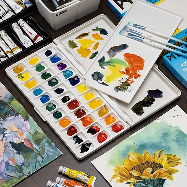 MEEDEN MEEDEN 33-Well Watercolor Palette with Lid - Airtight Folding Paint Tray for Acrylic Art, 12.5''x6.5'' Black - View 7 of 7