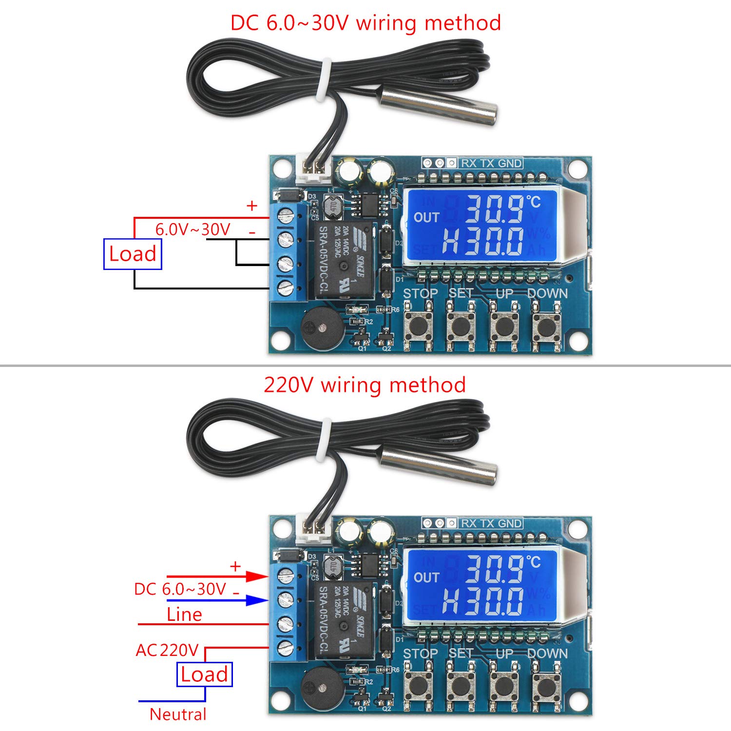 DROK DROK Electronic Thermostat Controller DC 6-30V Digital Temperature Control Board High Accuracy LCD Micro Temp Control Switch Module - View 3 of 7