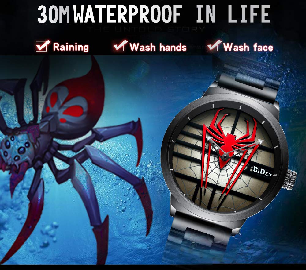 CARLIEN Men's Fashion Sports Watches Red Stainless Steel Quartz Waterproof Casual Wristwatches for a Cool Personality - View 4 of 6