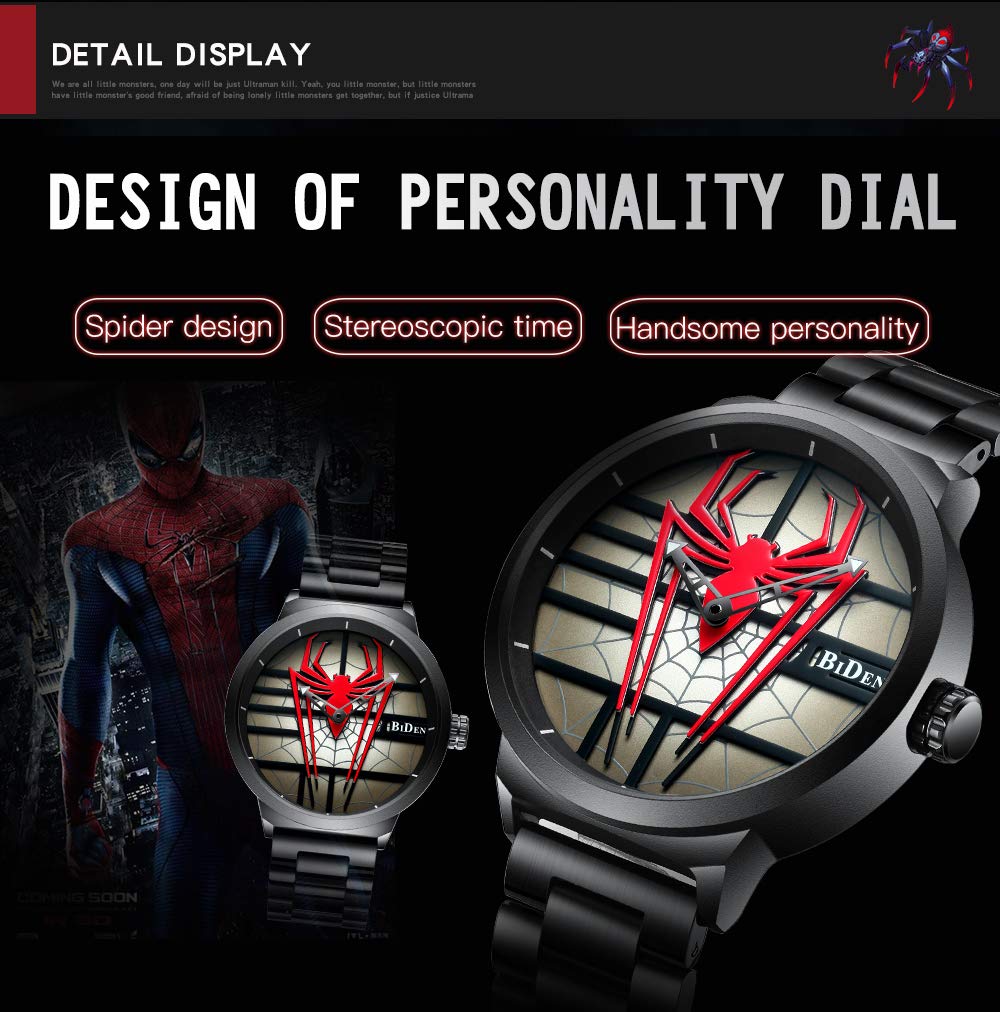 CARLIEN Men's Fashion Sports Watches Red Stainless Steel Quartz Waterproof Casual Wristwatches for a Cool Personality - View 5 of 6