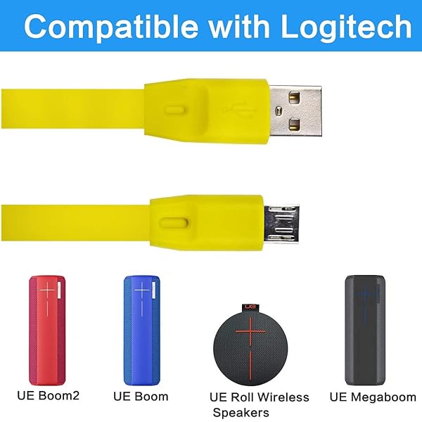 Saipomor Micro USB Replacement Cable for UE Roll Wireless Speaker Yellow Durable and Fast Charging - View 4 of 9