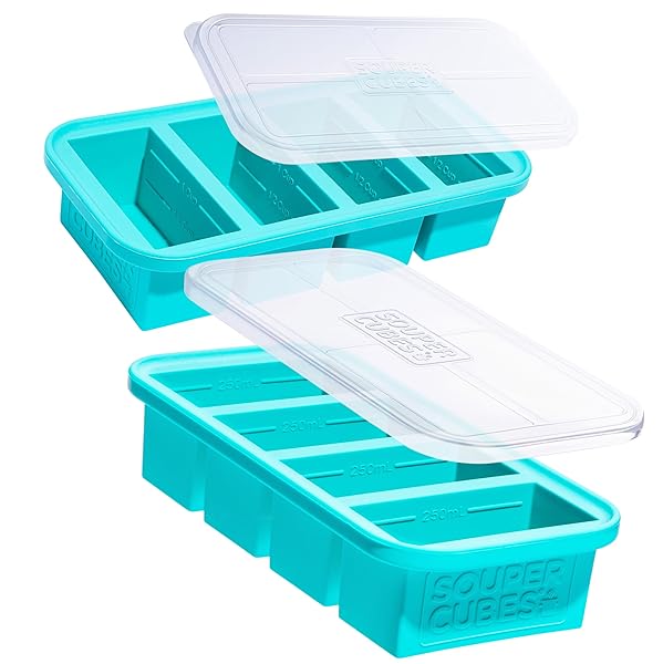 Souper Cubes Souper Cubes 1 Cup Silicone Freezer Molds with Lids - Perfect Meal Prep & Storage Solution for Soup & Leftovers - Aqua 2-Pack