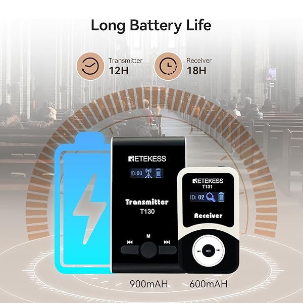 Retekess Retekess T130 Tour Guide System: Clear Sound Translation for Churches & Courts (1 Transmitter, 10 Receivers) - View 6 of 11