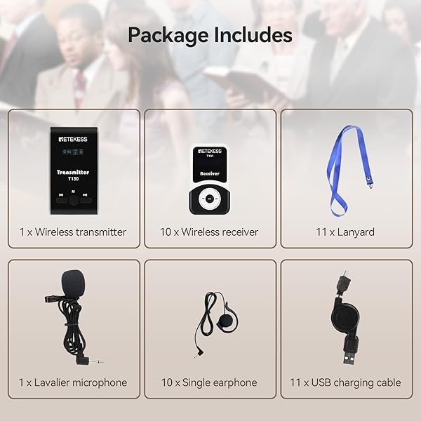 Retekess Retekess T130 Tour Guide System: Clear Sound Translation for Churches & Courts (1 Transmitter, 10 Receivers) - View 9 of 11