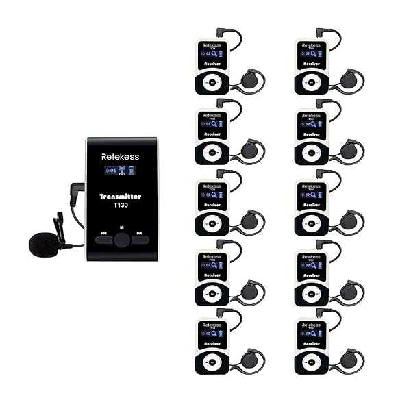 Retekess Retekess T130 Tour Guide System: Clear Sound Translation for Churches & Courts (1 Transmitter, 10 Receivers) - View 3 of 11