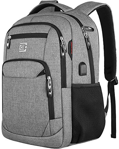 Volher "Durable Anti-Theft Laptop Backpack with USB Port - Water Resistant 15.6" Bag for Business & College - Grey"