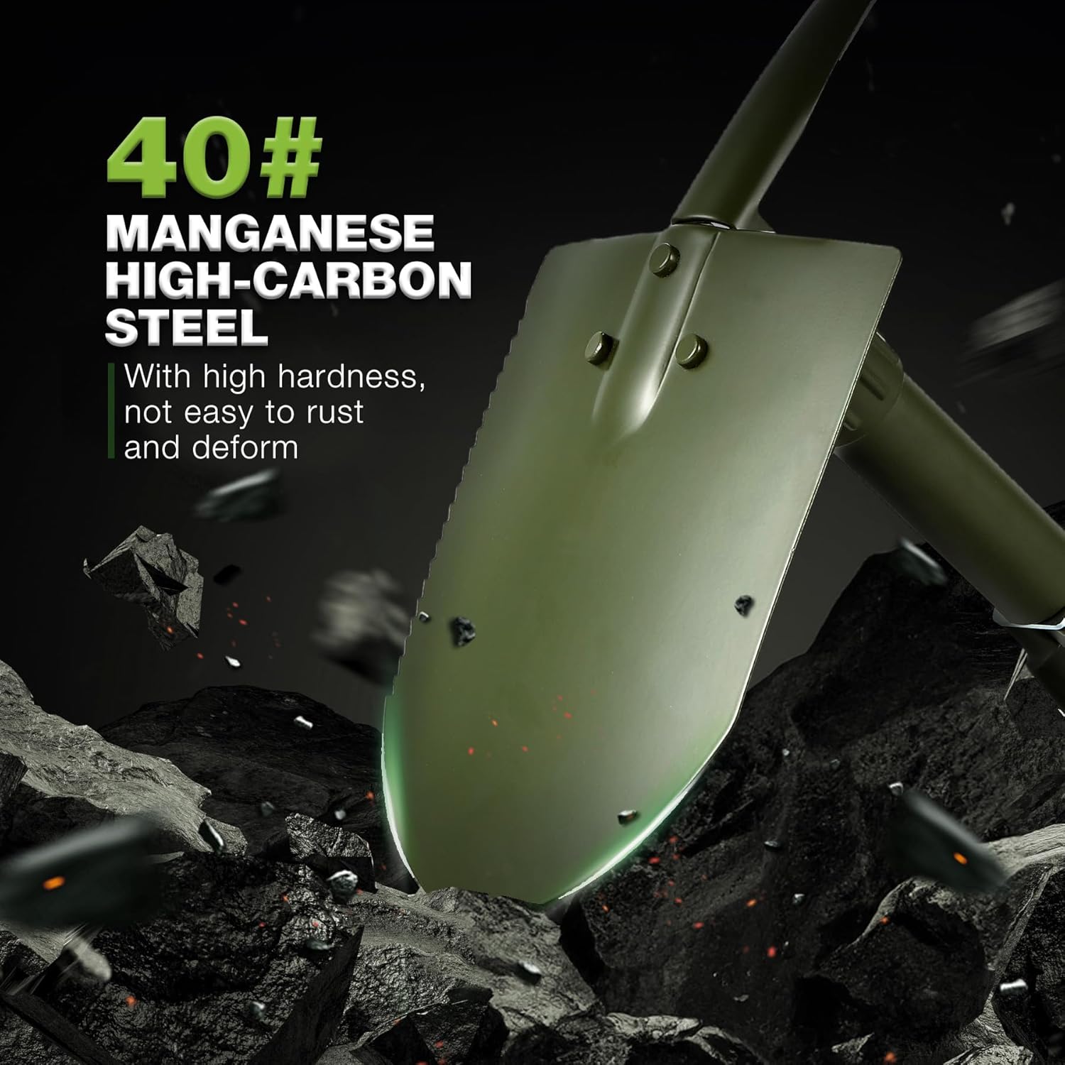 REDCAMP REDCAMP 23 Inch Military Folding Camping Shovel Portable High Manganese Steel Tactical Tool for Hiking Sand Mud Snow Beach Green 2.5Lbs - View 4 of 9