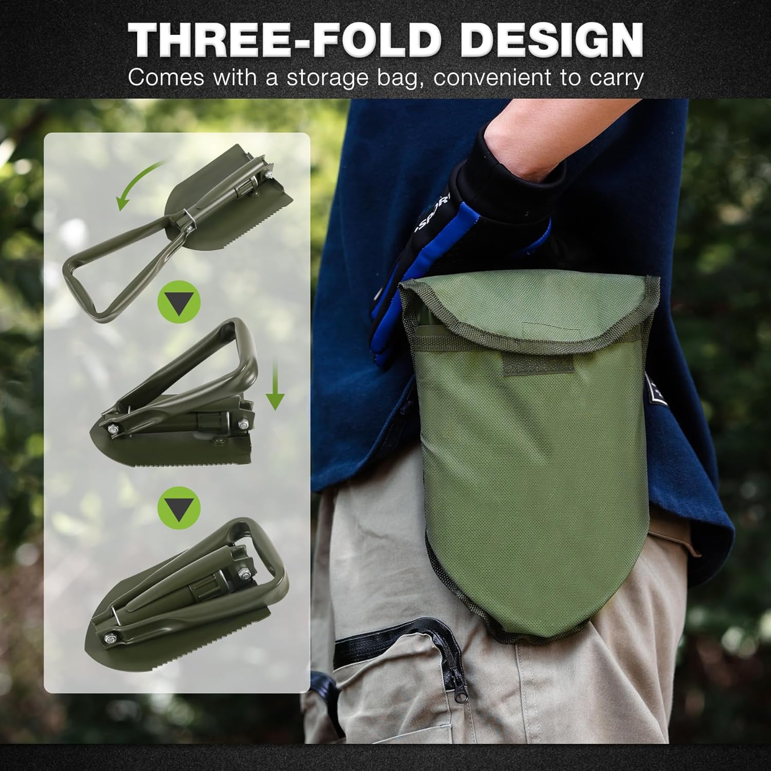 REDCAMP REDCAMP 23 Inch Military Folding Camping Shovel Portable High Manganese Steel Tactical Tool for Hiking Sand Mud Snow Beach Green 2.5Lbs - View 5 of 9