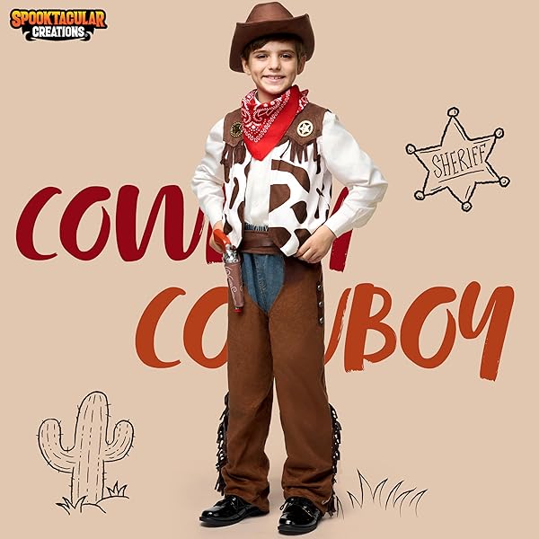 Spooktacular Creations Spooktacular Creations Halloween Cowboy Costume for Boys Deluxe Western Outfit Set with Hat for Toddler Dress-up and RolePlay 3T 3-4 yrs - View 3 of 9