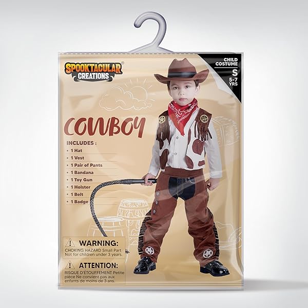 Spooktacular Creations Spooktacular Creations Halloween Cowboy Costume for Boys Deluxe Western Outfit Set with Hat for Toddler Dress-up and RolePlay 3T 3-4 yrs - View 9 of 9