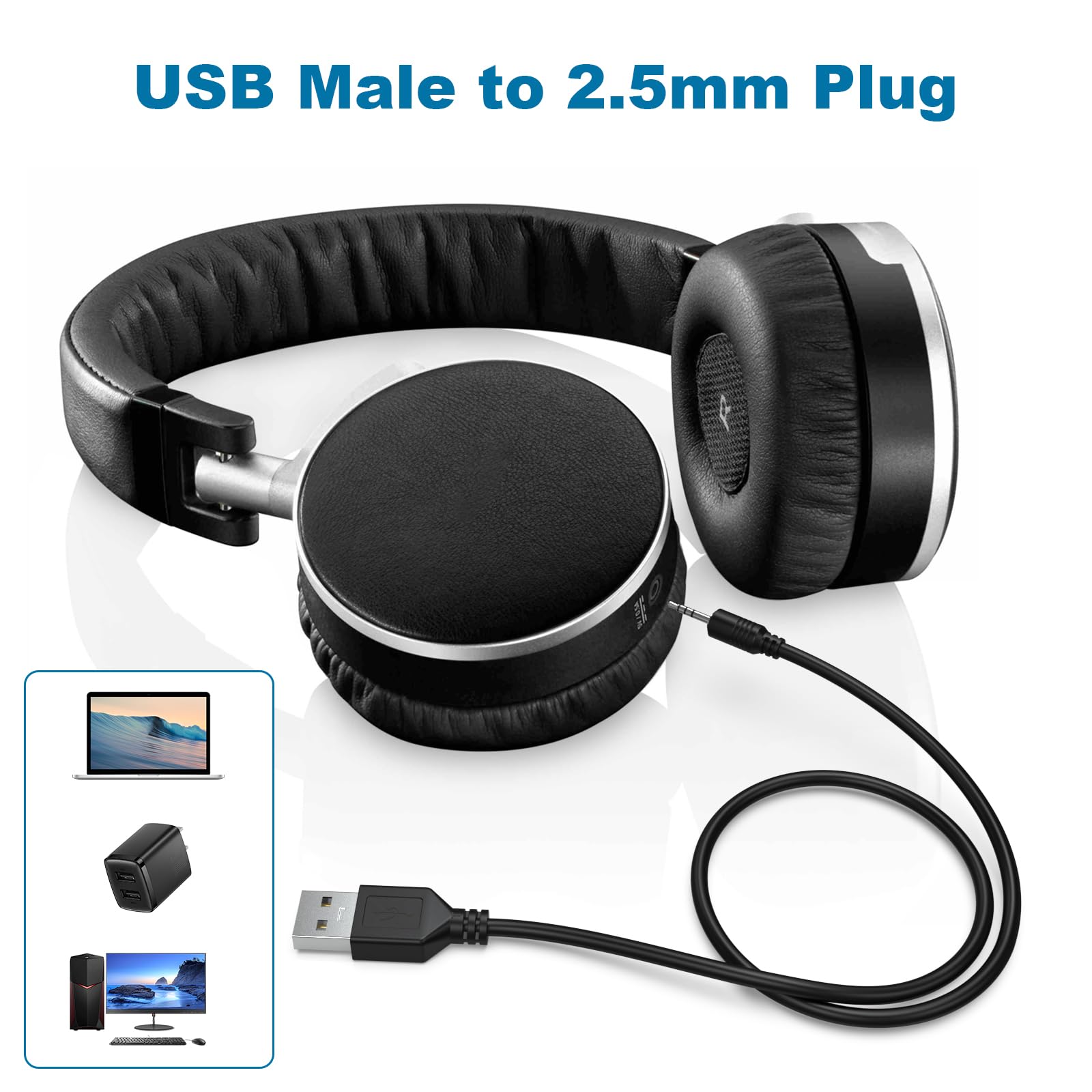 Saipomor 60cm USB to 2.5mm Jack Charge Cable for Synchros S300 S300I S300a S500 S700 S400BT J56BT E40BT E30 E40 E50BT Headphones - View 2 of 7