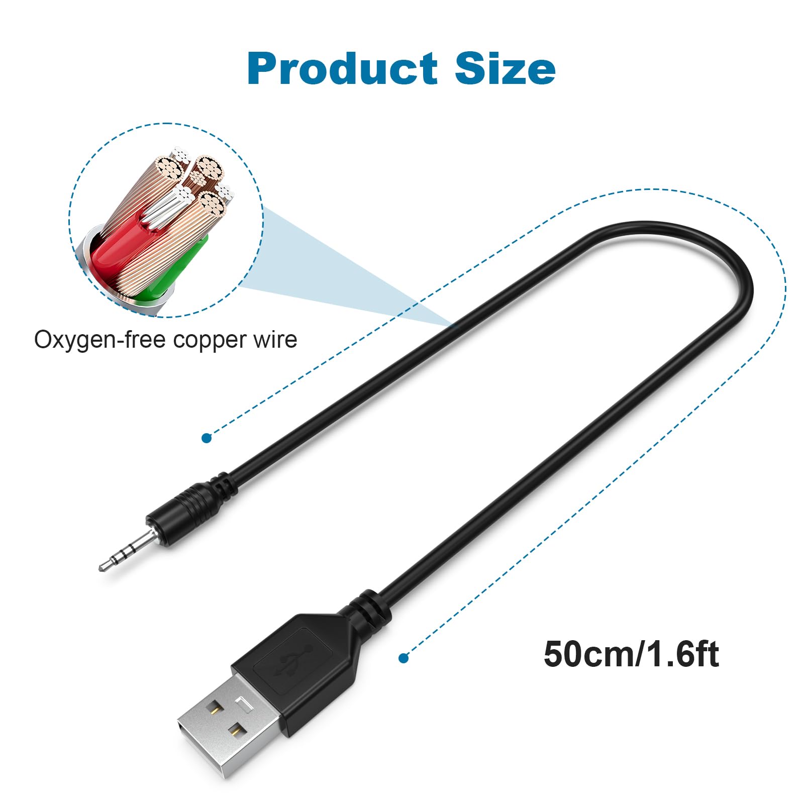 Saipomor 60cm USB to 2.5mm Jack Charge Cable for Synchros S300 S300I S300a S500 S700 S400BT J56BT E40BT E30 E40 E50BT Headphones - View 4 of 7