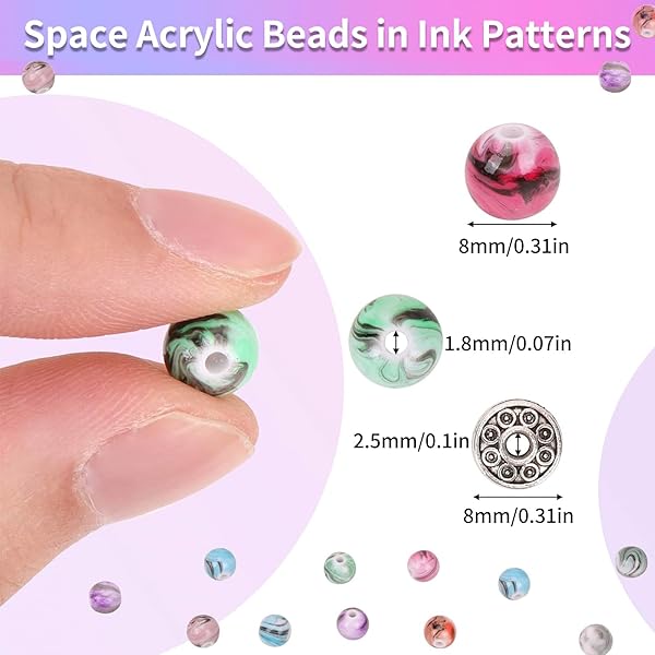 QUEFE Quefe 500pcs Craft Beads for Jewelry Making: Ink Pattern Acrylic Beads & Spacer Beads for Bracelets - View 3 of 7