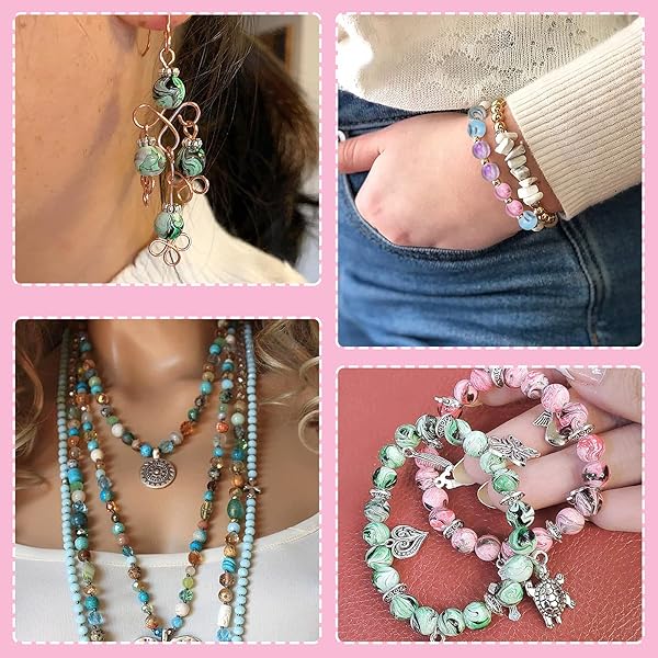 QUEFE Quefe 500pcs Craft Beads for Jewelry Making: Ink Pattern Acrylic Beads & Spacer Beads for Bracelets - View 5 of 7