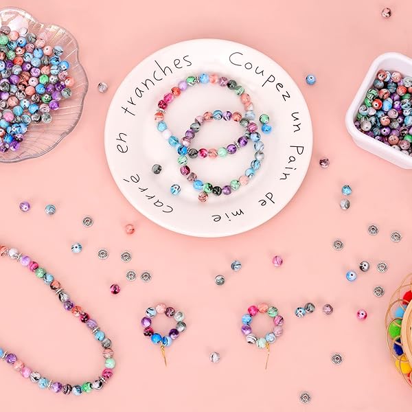QUEFE Quefe 500pcs Craft Beads for Jewelry Making: Ink Pattern Acrylic Beads & Spacer Beads for Bracelets - View 6 of 7