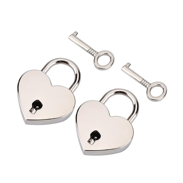 Walfront 2 Pcs Silver Heart-Shaped Padlocks - Mini Metal Locks for Luggage, Diaries & Jewelry Boxes