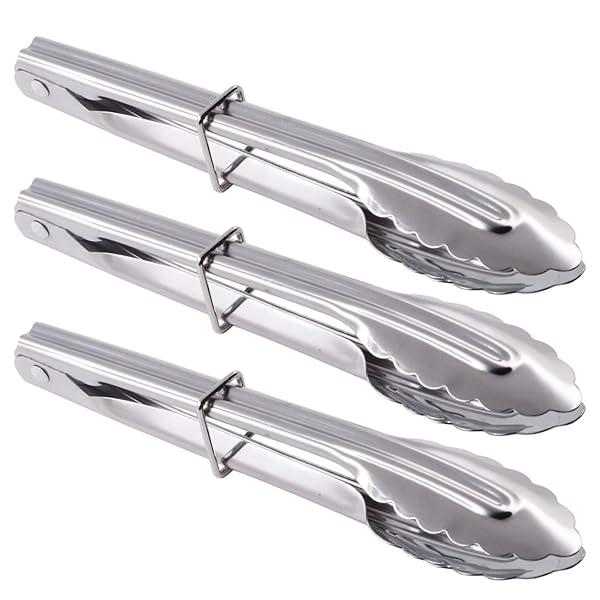 HINMAY Set of 3 HINMAY 7-Inch Stainless Steel Serving Tongs - Perfect Salad Tongs for Kitchen Use
