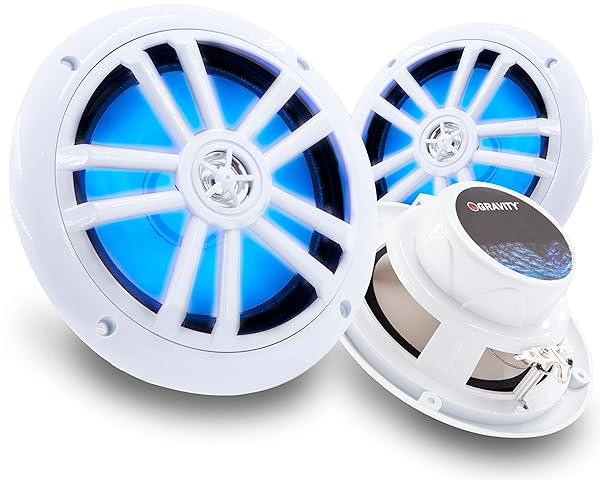 Gravity Professional Gravity Marine Speakers 6.5 Inch Waterproof Outdoor Audio System with LED Lights 350 Watt Power Low Profile Slim Style 1 Pair MG680 White - View 3 of 4