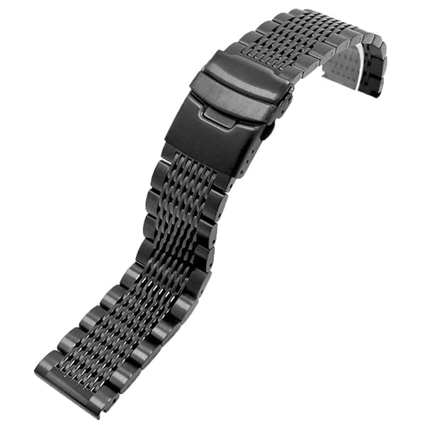 SINAIKE Matte Finish Brushed 20mm Black Stainless Steel Mesh Watch Band for Men and Women with Fold-Over Clasp - View 3 of 8