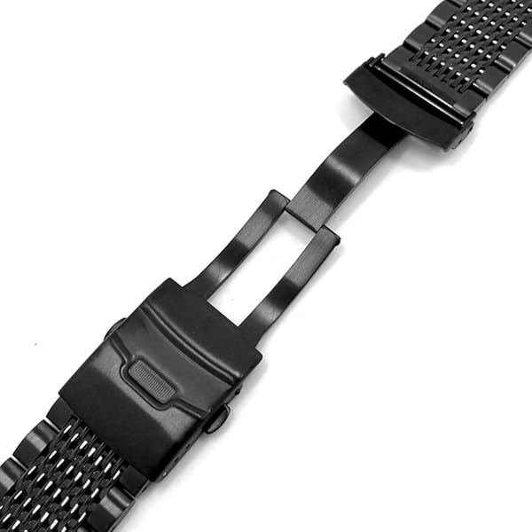 SINAIKE Matte Finish Brushed 20mm Black Stainless Steel Mesh Watch Band for Men and Women with Fold-Over Clasp - View 4 of 8