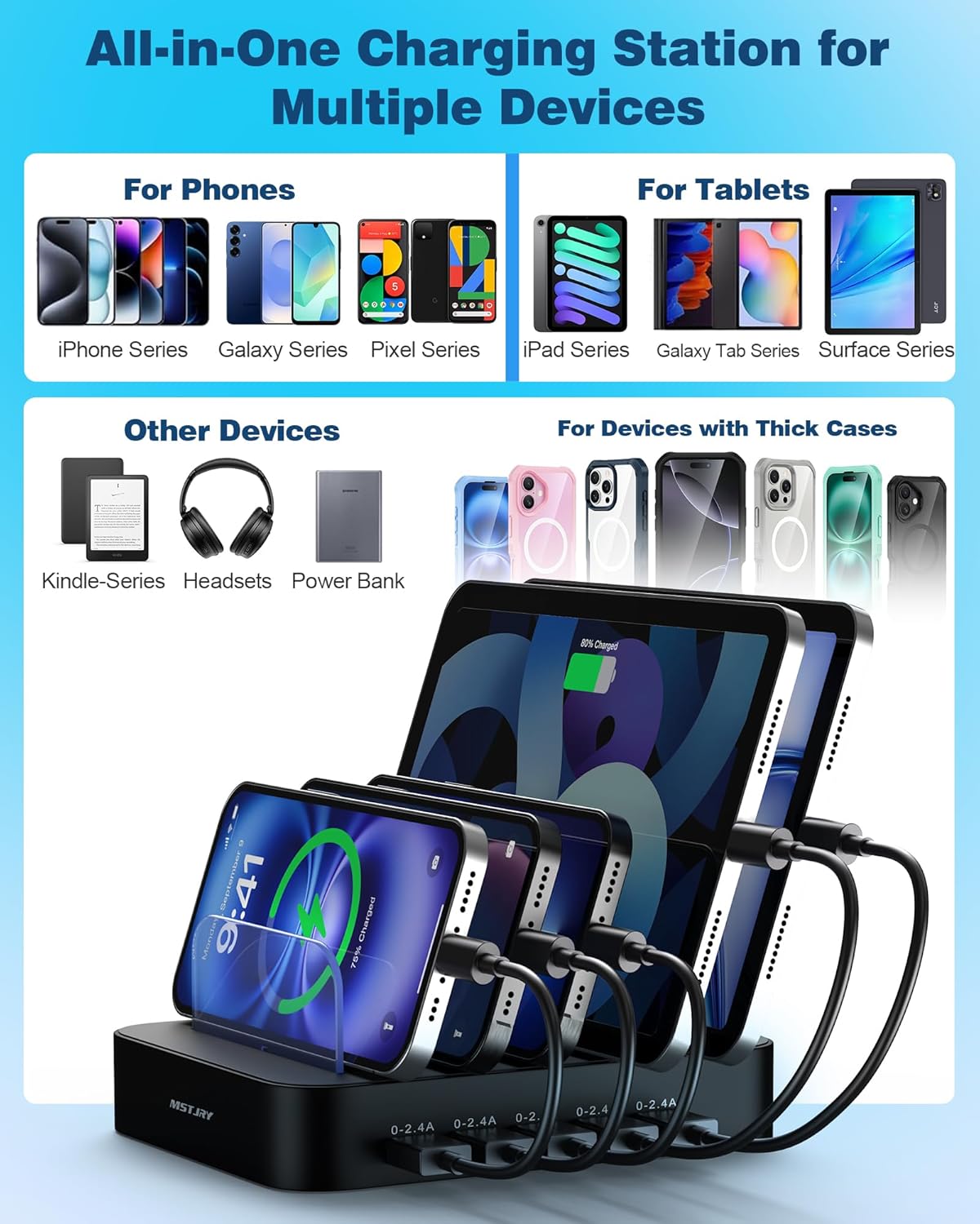 MSTJRY Valentine's Day Gift: MSTJRY 5-Port USB Charging Station for iPhone, iPad & More - Perfect for Him & Her! - View 6 of 8