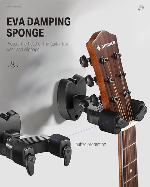 Donner Donner Guitar Wall Mount Locking 3-Pack: Secure Hangers for Acoustic, Electric, Bass & Mandolin - Black - View 5 of 8