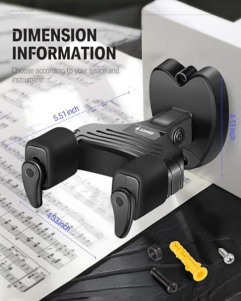 Donner Donner Guitar Wall Mount Locking 3-Pack: Secure Hangers for Acoustic, Electric, Bass & Mandolin - Black - View 6 of 8