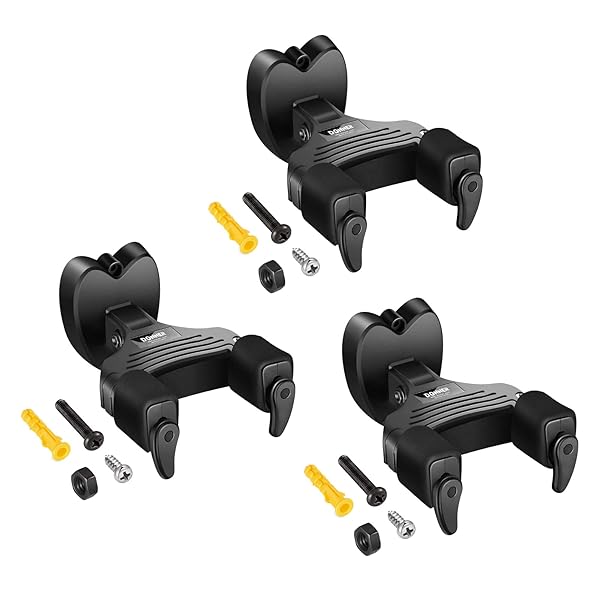 Donner Donner Guitar Wall Mount Locking 3-Pack: Secure Hangers for Acoustic, Electric, Bass & Mandolin - Black - View 2 of 8
