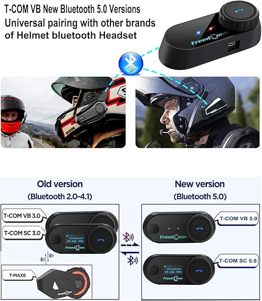 FreedConn TCOM VB Bluetooth Motorcycle Helmet Headset: 800M Intercom, Music Sharing, Waterproof, FM/Siri, 2-in-1 Mic for 3/4 Helmets - View 5 of 10