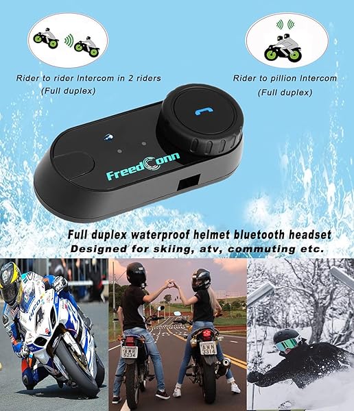 FreedConn TCOM VB Bluetooth Motorcycle Helmet Headset: 800M Intercom, Music Sharing, Waterproof, FM/Siri, 2-in-1 Mic for 3/4 Helmets - View 6 of 10