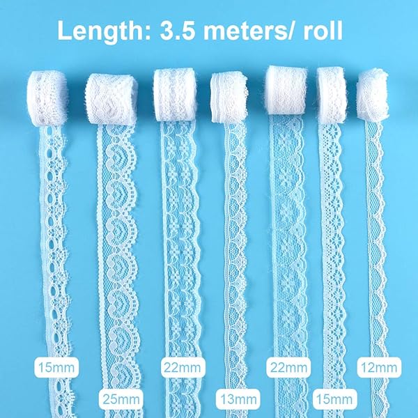FEPITO FEPITO 55.5 Yards White Lace Trim Ribbon 15 Rolls Assorted Patterns for Sewing DIY Bridal Wedding Decorations - View 3 of 7