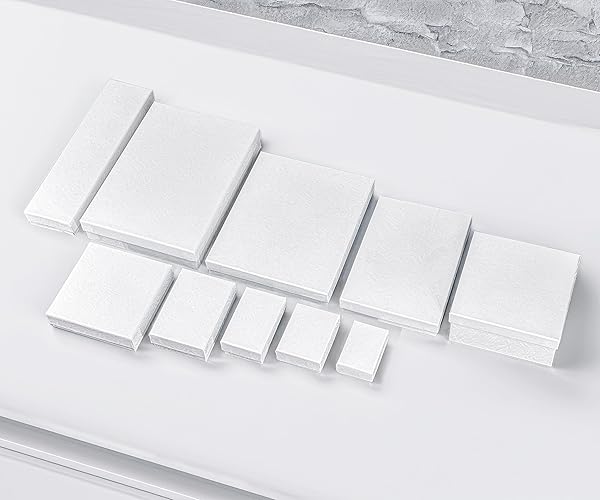 TheDisplayGuys For Your Modern Living TheDisplayGuys 25 Pack Cotton Filled Cardboard Jewelry Boxes White Swirl for Shipping or Storage 2.1 x 1.8 x 0.8 Inches - View 5 of 8