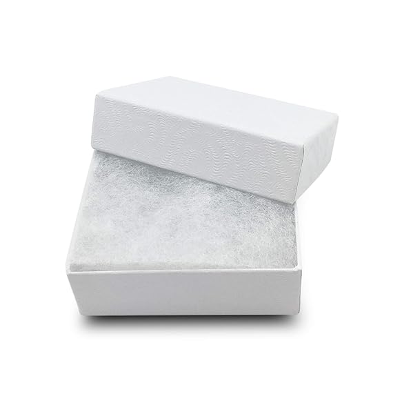 TheDisplayGuys 25 Pack Cotton Filled Cardboard Jewelry Boxes White Swirl for Shipping or Storage 2.1 x 1.8 x 0.8 Inches