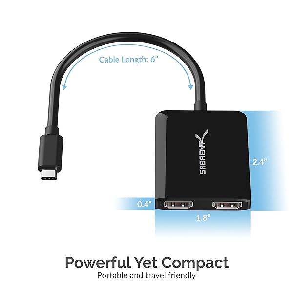 SABRENT SABRENT USB Type C Dual HDMI Adapter: Connect Two 4K Monitors (30Hz) - Windows Compatible (DA-UCDH) - View 7 of 8