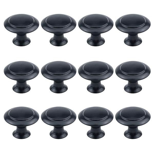 Antrader Antrader Flat Black Cabinet Hardware Round Knob 1 Inch Diameter 12 Pack with Mounting Screws for Kitchen and Bathroom Cabinets