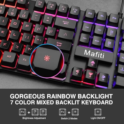 mafiti Mafiti Three Color LED Backlit Mechanical Feeling USB Wired Gaming Keyboard and Mouse Combo for Gaming and Work - View 4 of 8