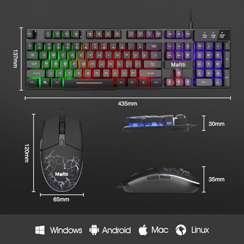 mafiti Mafiti Three Color LED Backlit Mechanical Feeling USB Wired Gaming Keyboard and Mouse Combo for Gaming and Work - View 7 of 8