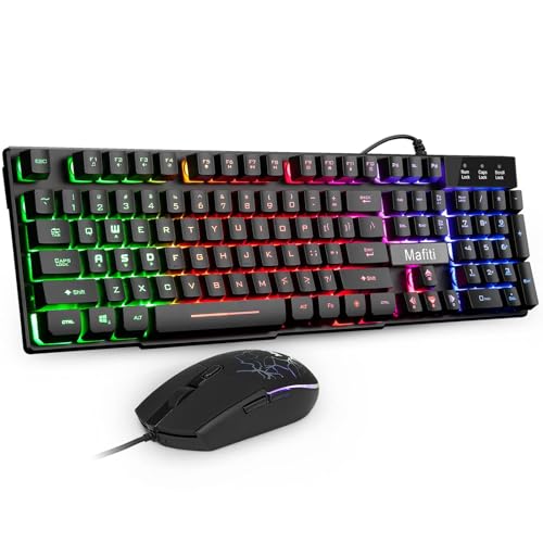 mafiti Mafiti Three Color LED Backlit Mechanical Feeling USB Wired Gaming Keyboard and Mouse Combo for Gaming and Work