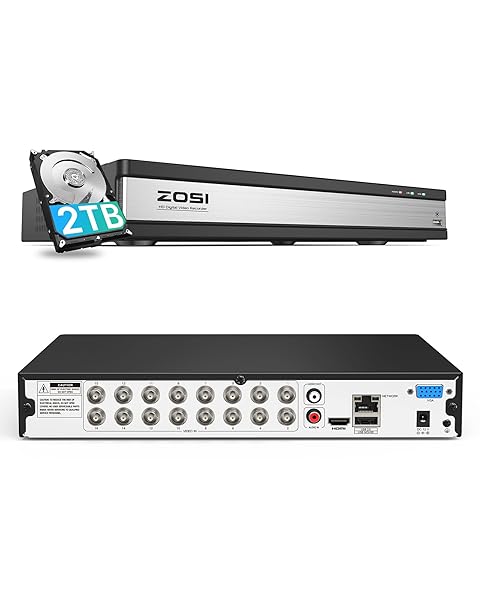 ZOSI 16-Channel H.265+ 1080P DVR for Security Cameras - Remote View, Motion Detection & 2TB Storage
