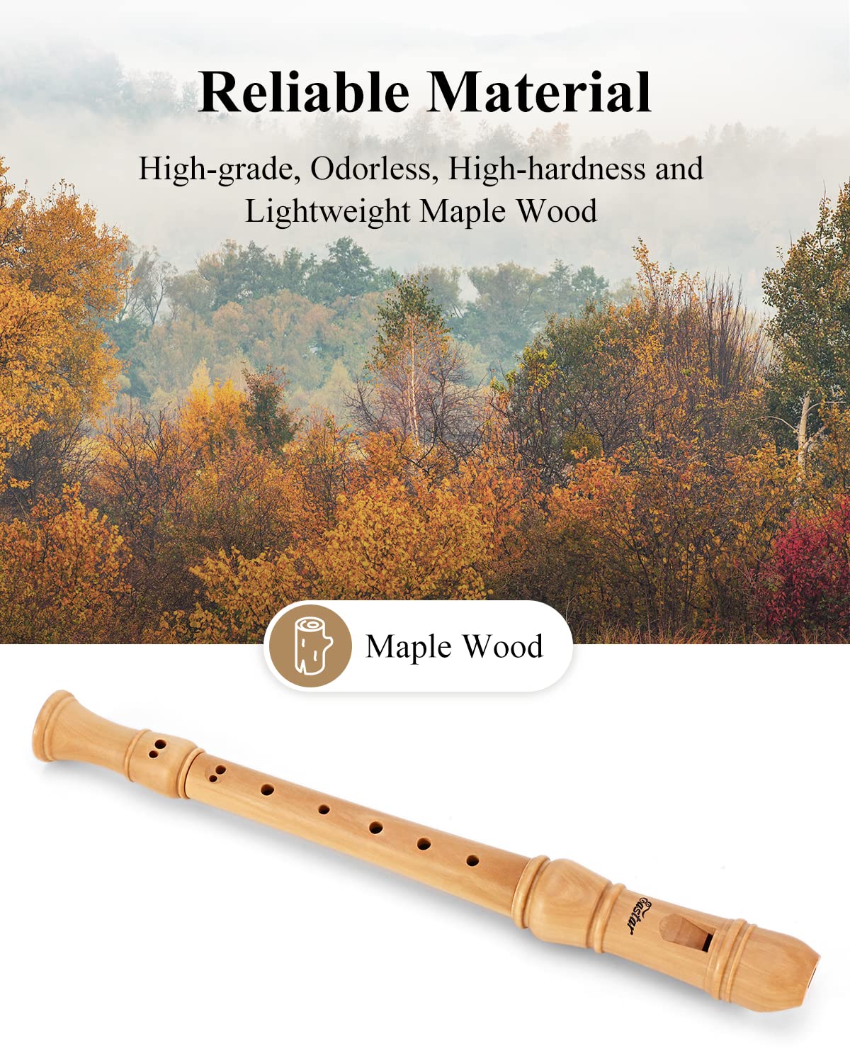 Eastar Eastar Soprano Recorder for Kids and Adults Beginners C Key Maple Wood 3 Piece Set with Hard Case Fingering Chart and Cleaning Kit ERS-31BM - View 4 of 7