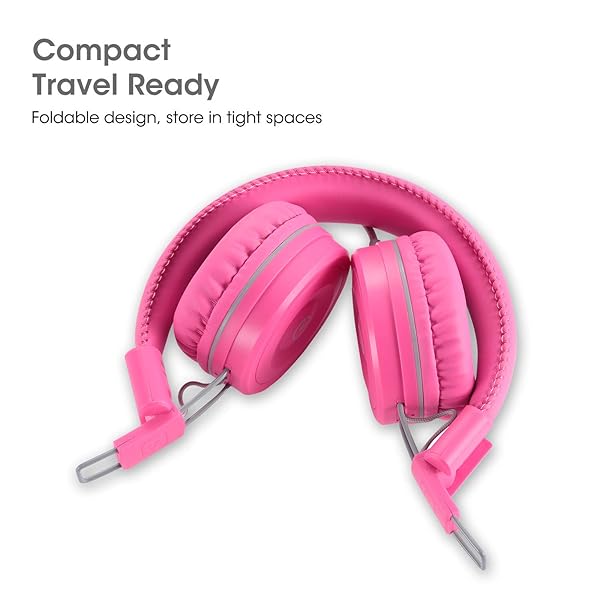 noot products Kids Headphones K22: Foldable Stereo, Tangle-Free, 5ft Cord - Perfect for iPad, Kindle, School & Travel - Flamingo Pink - View 5 of 6
